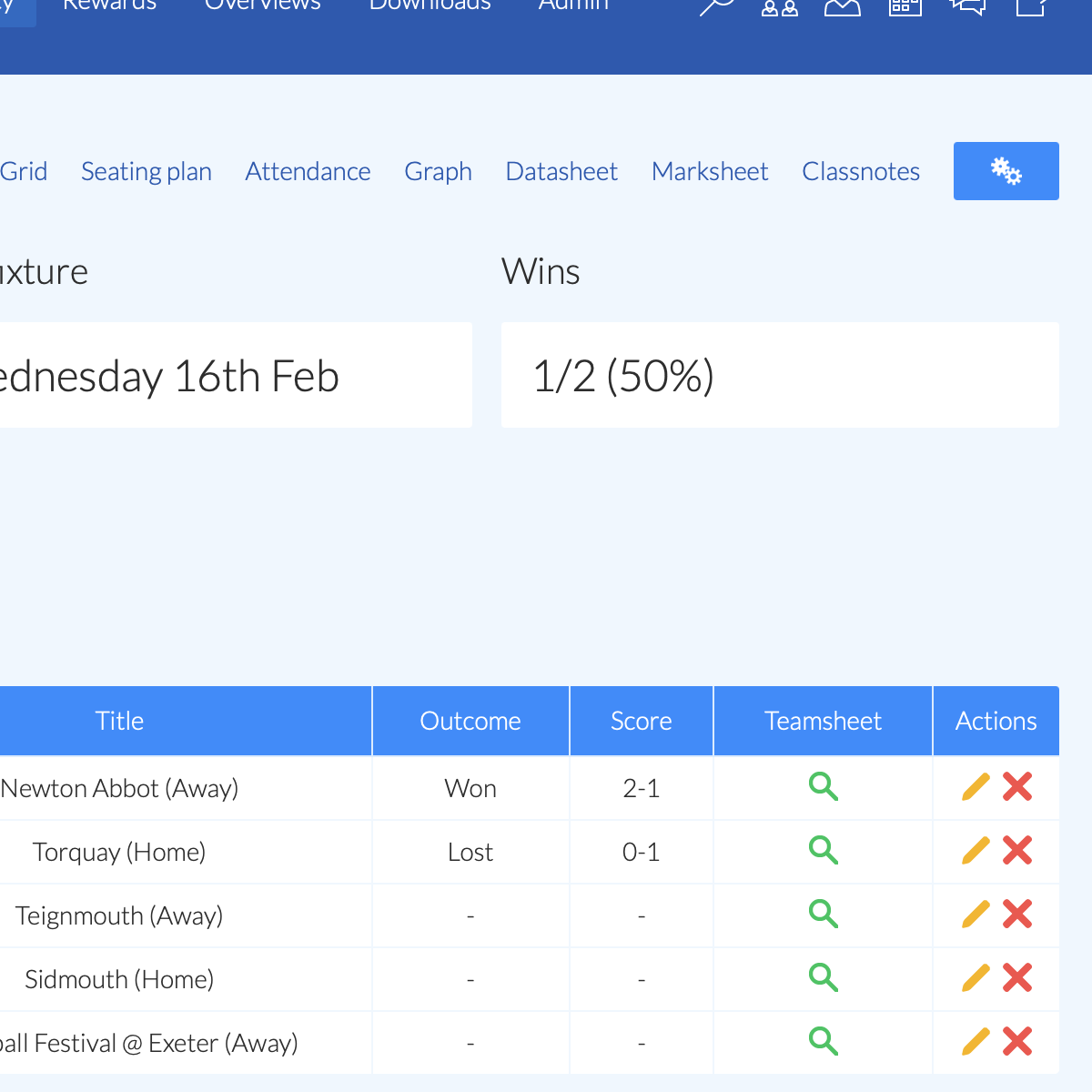 Online extra-curricular activities system - fixtures