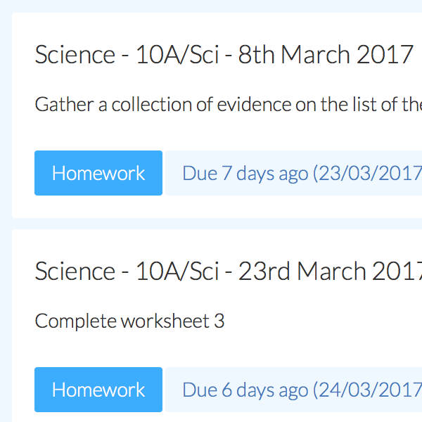 Online homework system - student's planner